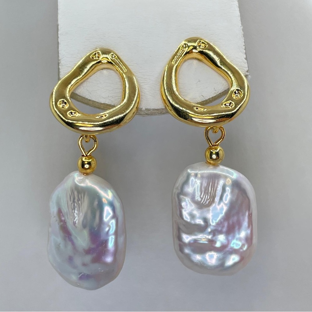 925 Sterling Silver Gold Plated Baroque Pearl Dangle Earrings Elegant Statement
